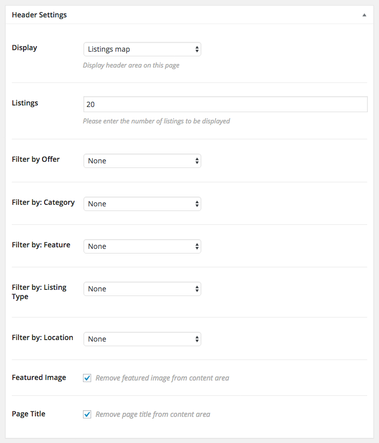 Header setting: Listings map