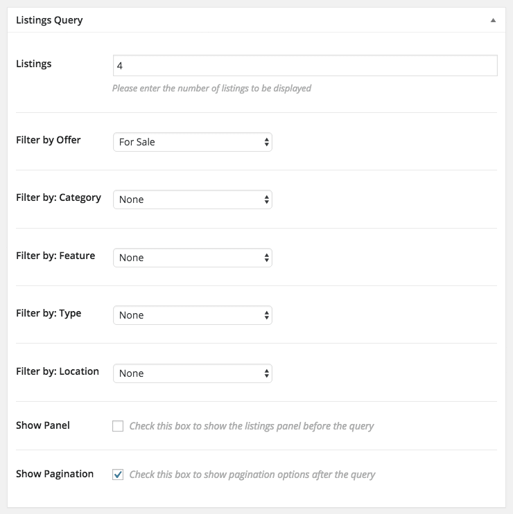 Listings query page template